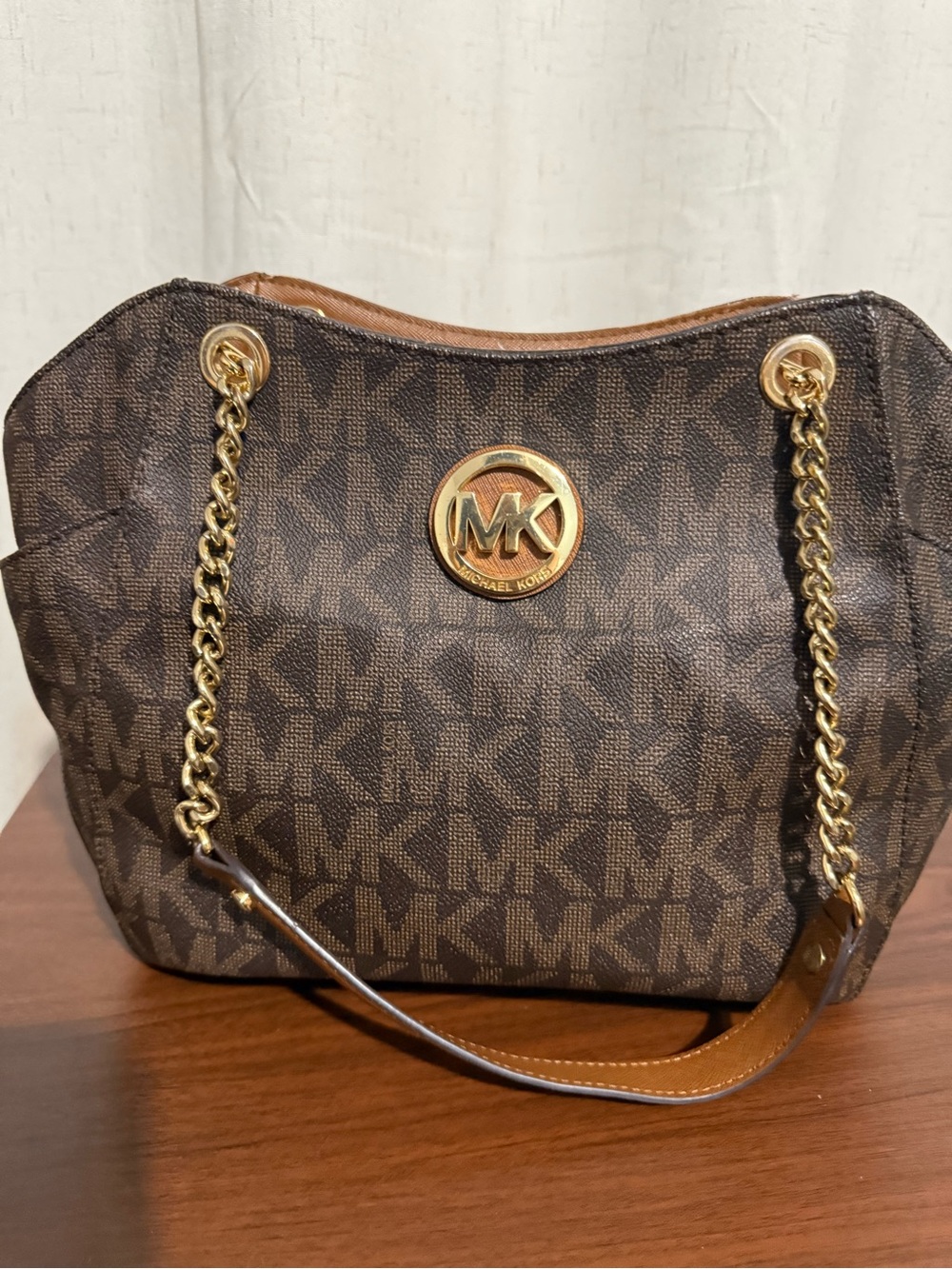 Michael Kors Brown Signature Logo Chain-Handle Shoulder Bag